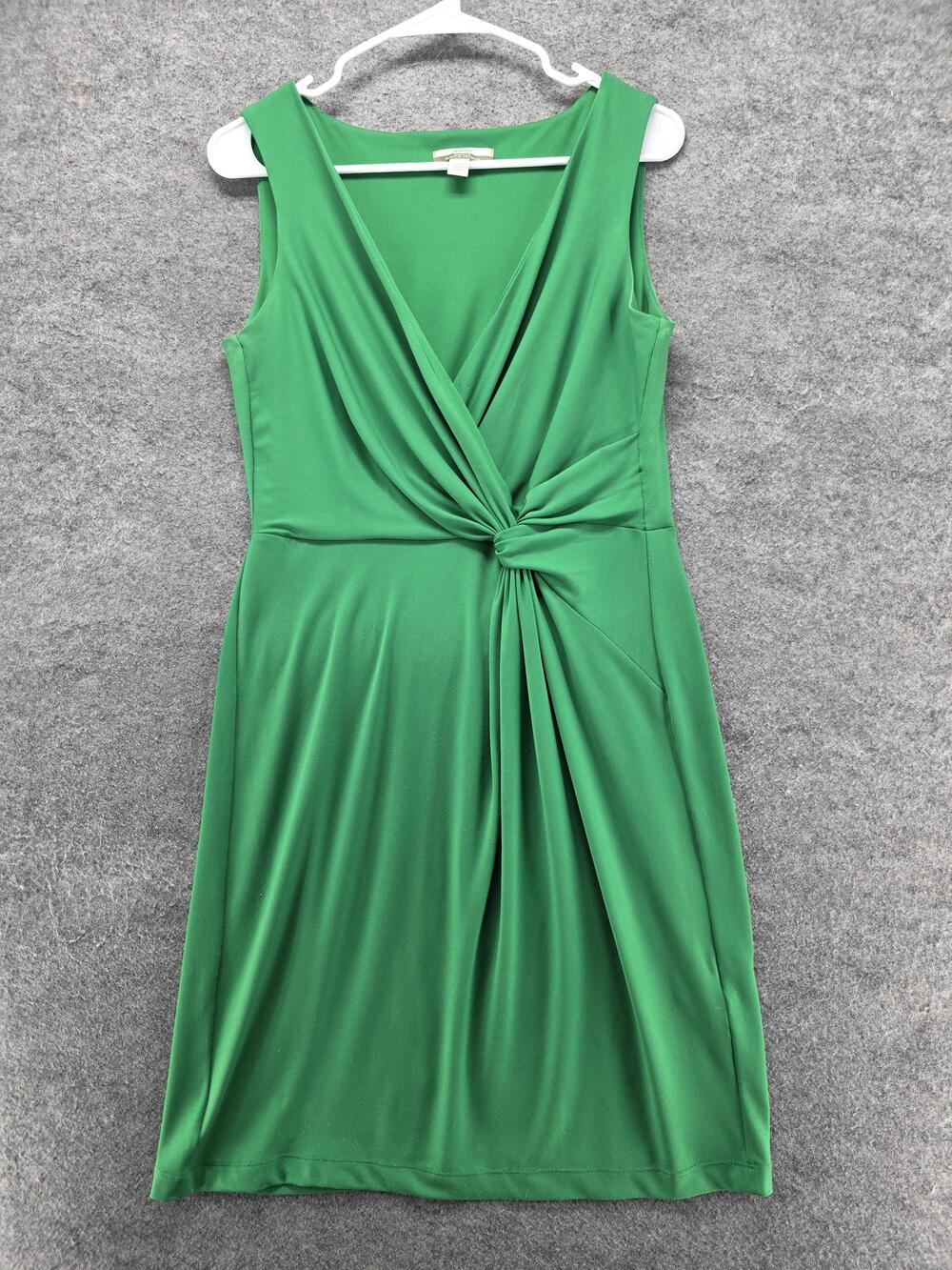 Muse Dress Womens 10 Green Wrap Knee Length V-Neck Lined Pleated Workwear Party